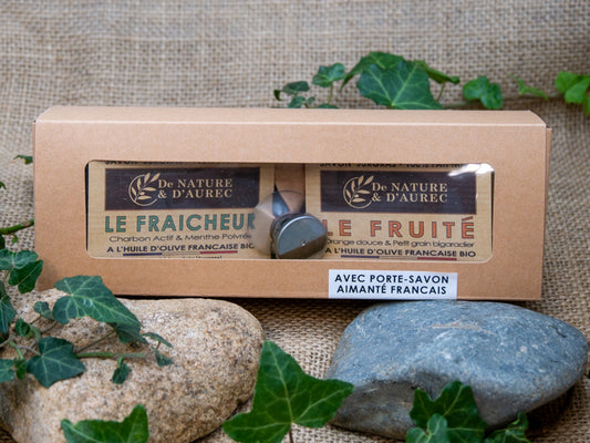 Coffret N°2  PARFUMÉ (2 Savons + 1 Porte savon)